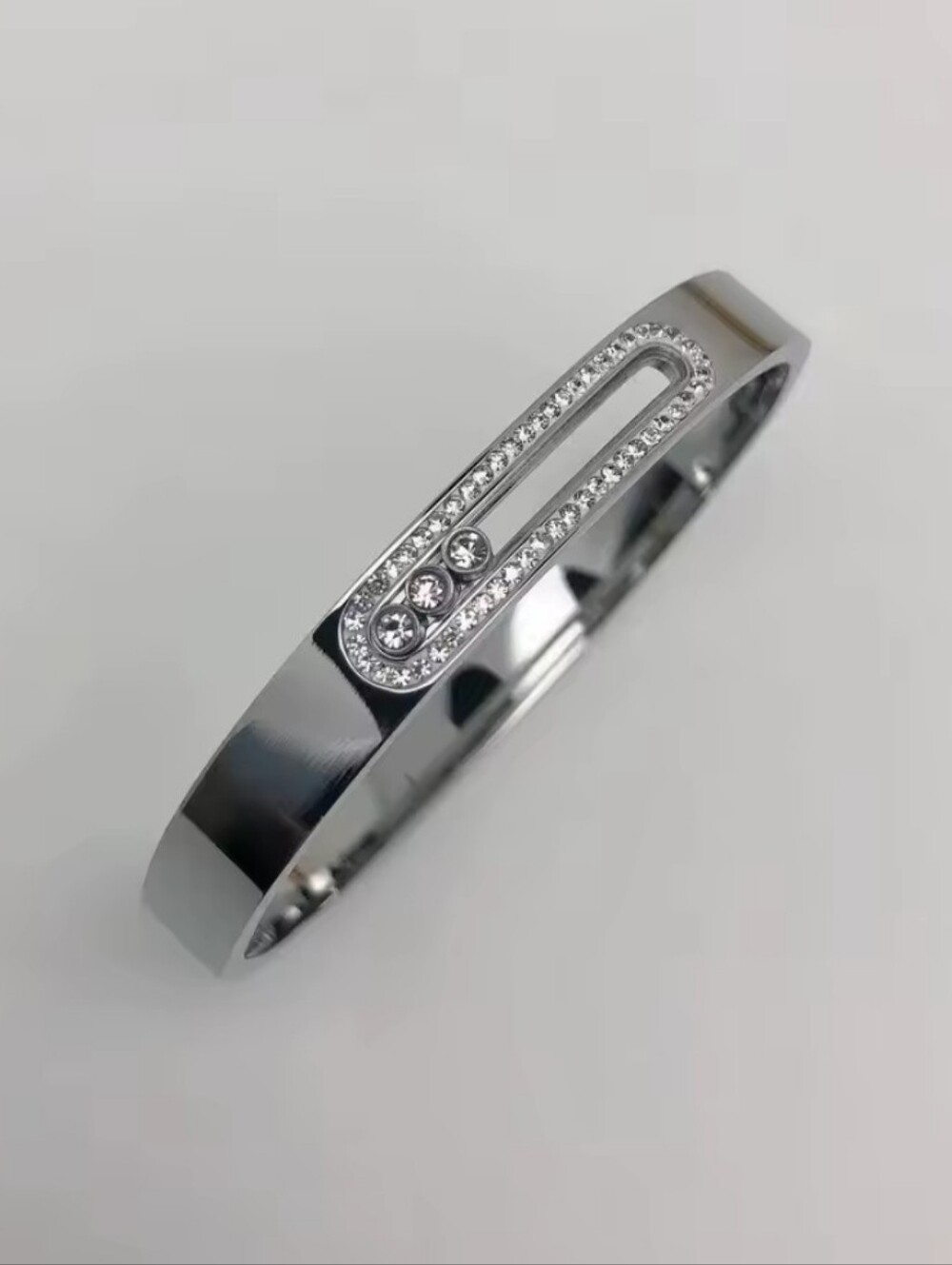 Crystal Accent Silver Hinged Bangle Bracelet